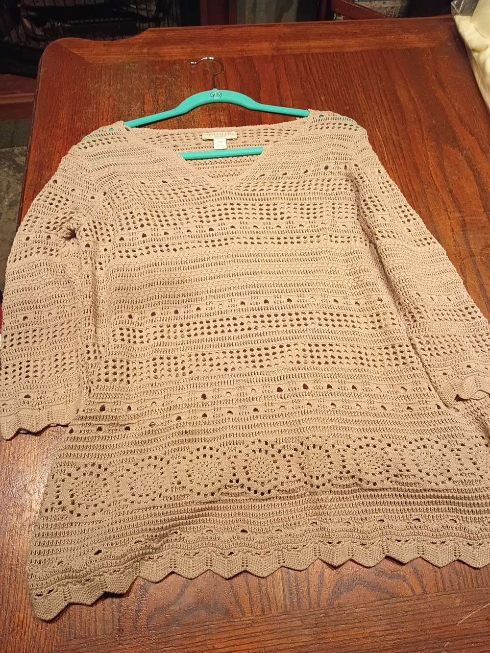 Appleseed's Crochet Knit Top in Light Tan